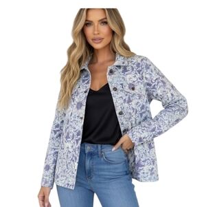 Charter Club Blue and Cream Floral Jacket (Size:Med)
